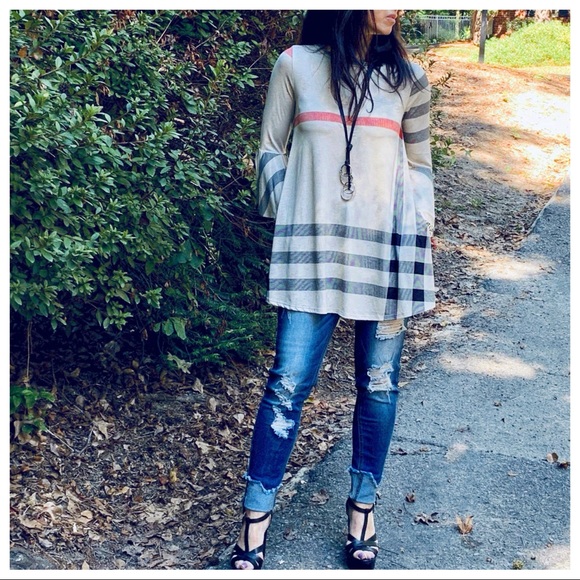 ✨LAST ✨Beige plaid swing tunic with side pockets - Picture 4 of 8